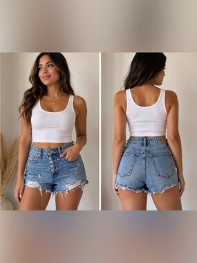 Distressed Light Wash Denim Cutoff Shorts Button Fly Raw Hem Size 25